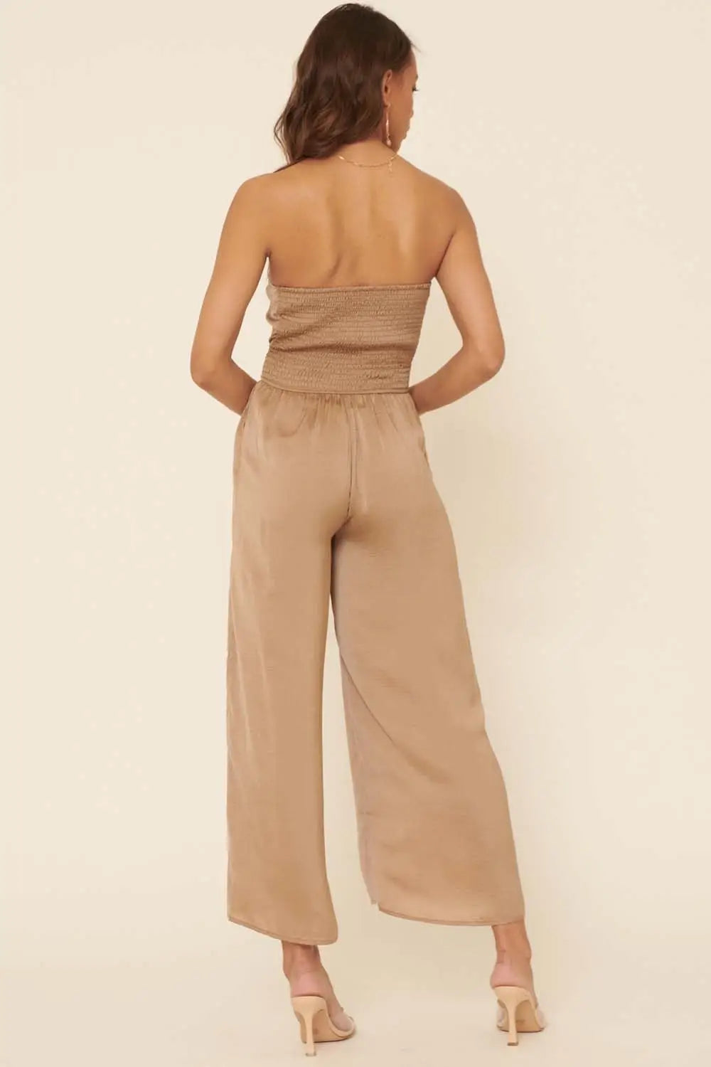 Strapless Sweetheart Jumpsuit w/ Keyhole Tie - taupe
