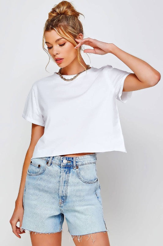 Knit, Rough Edge, Boxy Crop-Top Tee - 3 Colors
