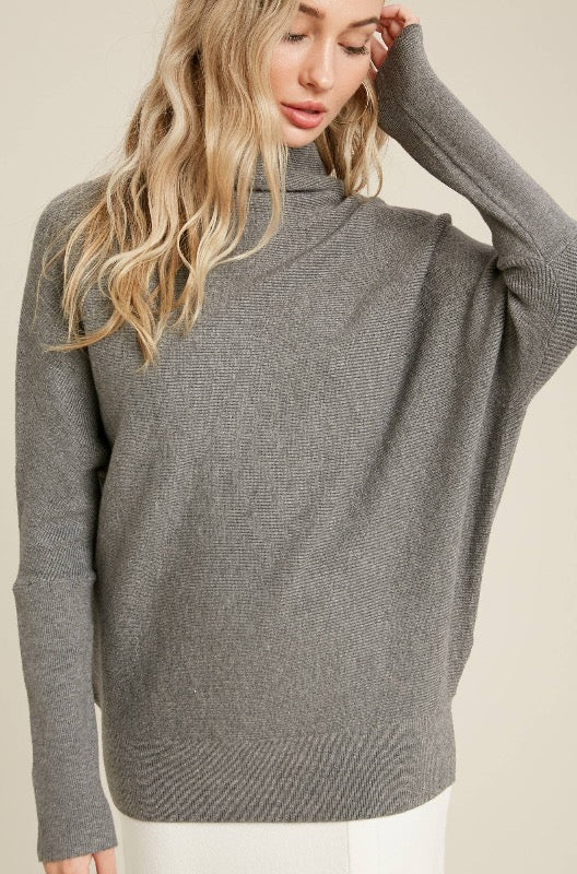 Slouch Neck Dolman Pullover - Dark Gray