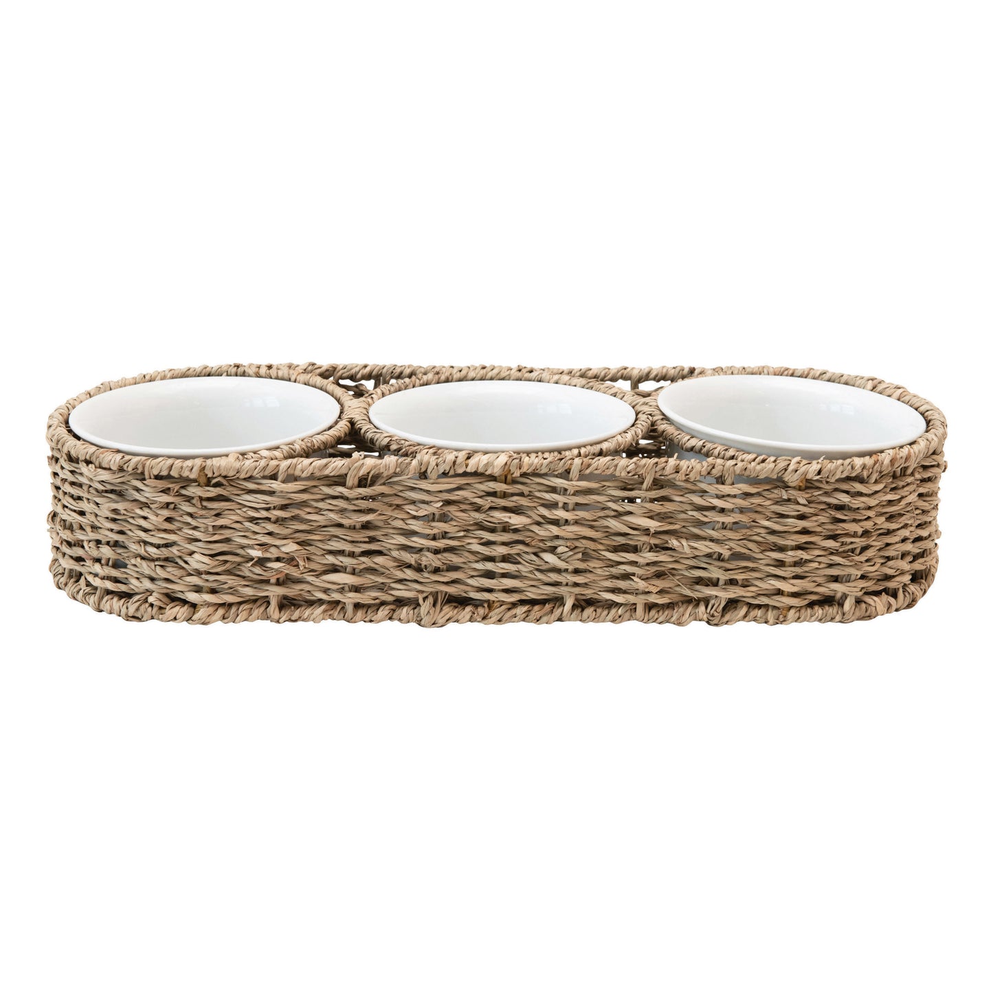 Hand-Woven Basket with Ceramic Bowls, Set of 4