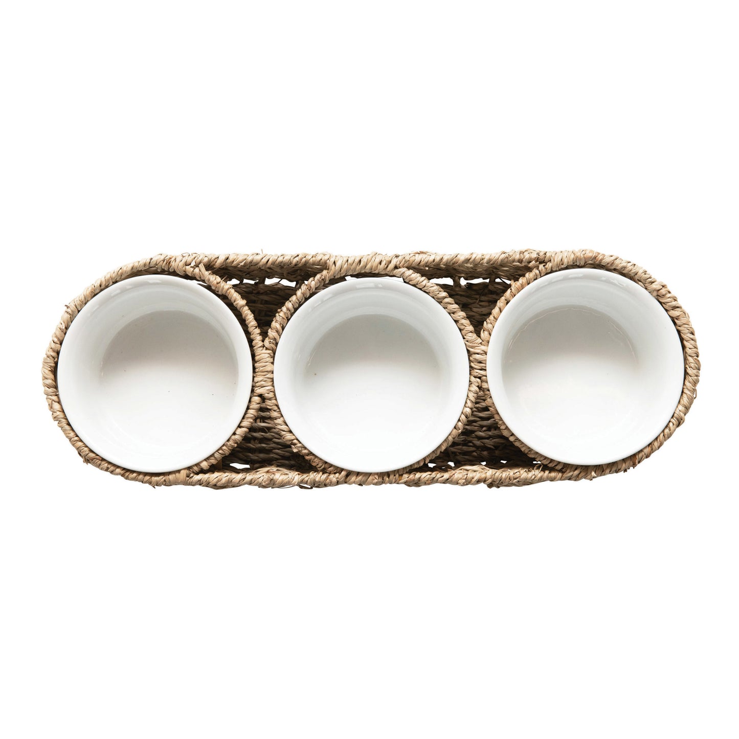 Hand-Woven Basket with Ceramic Bowls, Set of 4