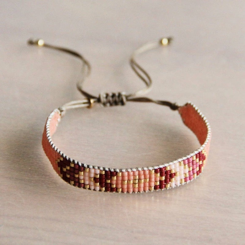 Weaving bracelet salmon/red/pink/goldplated