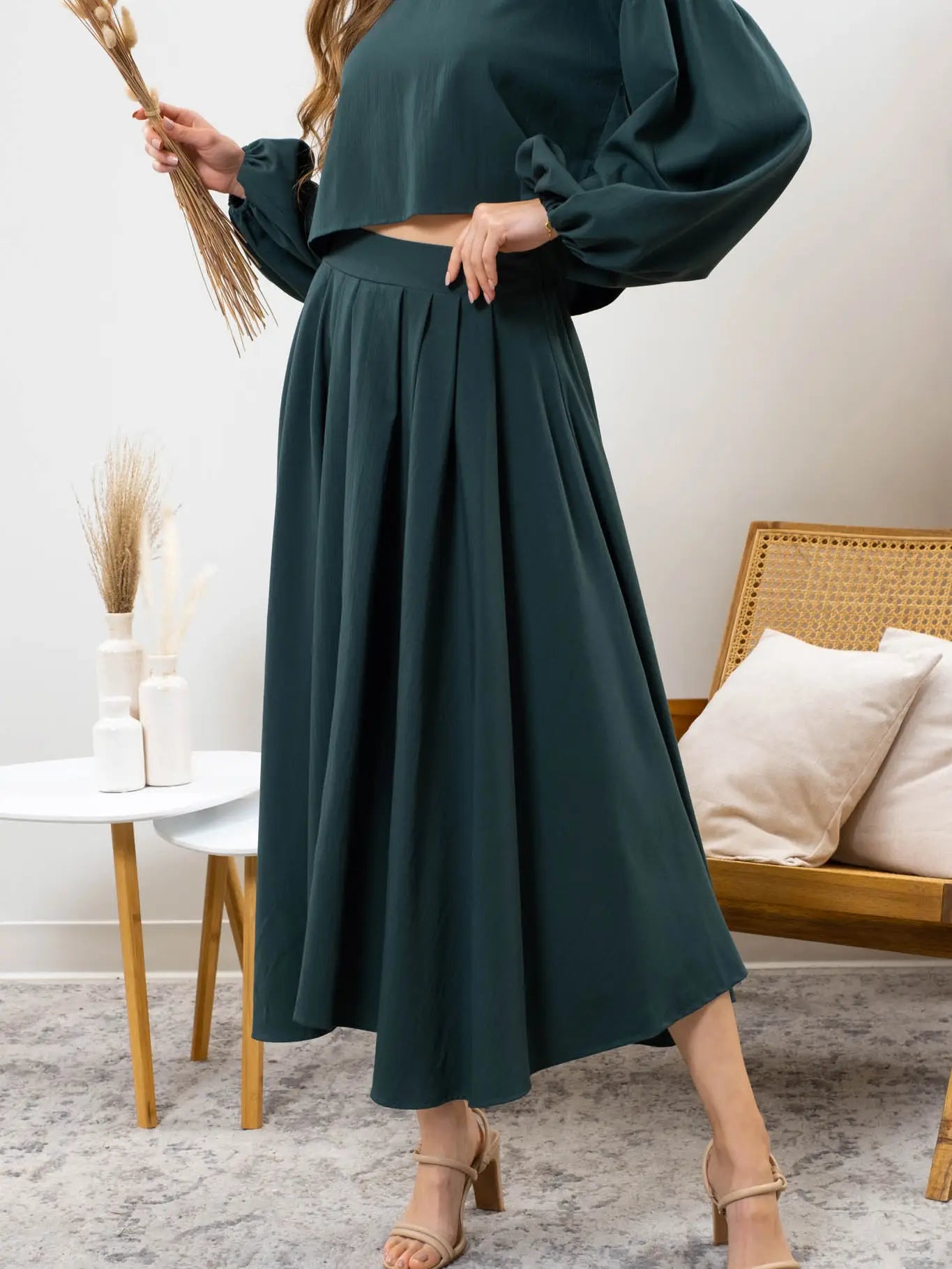Solid Midi Skirt - Emerald Green