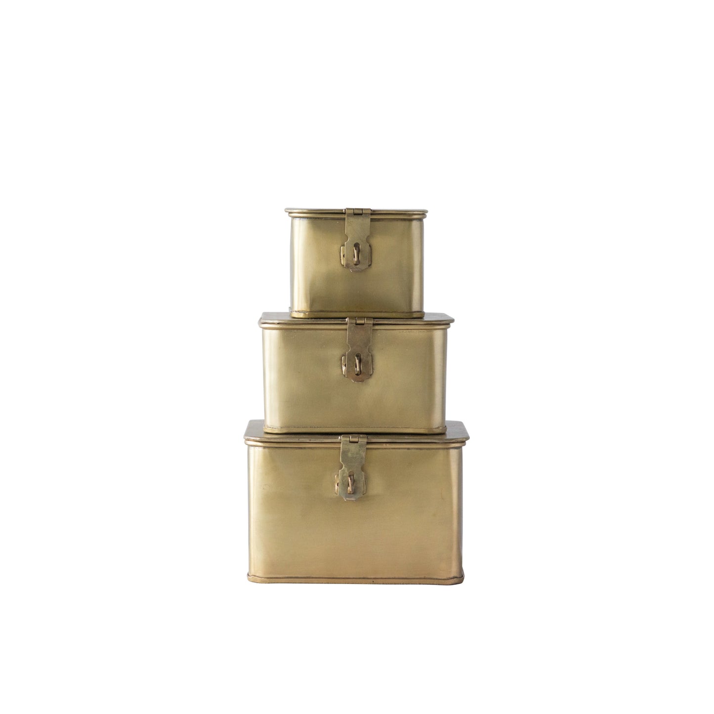 Decorative Metal Boxes, Brass Finish, Set of 3