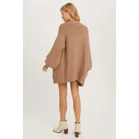 Chunky Cable Lantern Sleeve Cardigan- Mushroom