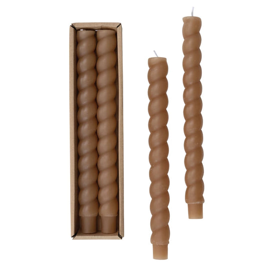 Unscented Twisted Taper Candles in Box, Set of 2 - Brown